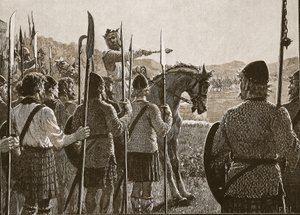 Bannockburn : Bruce passant en revue ses troupes avant la bataille, illustration de Cassells Illustrated History of England - English School