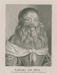 Barbara Van Beck, la femme au visage poilu, montrée à Londres, 1668 - English School
