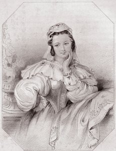 Béatrice, nièce de Léonato (Beaucoup de bruit pour rien) dans - « Galerie des femmes de Shakespeare, collection de quarante-cinq portraits sérieux par les premiers artistes de Londres, enrichie de notices critiques et littéraires » vers 1838 - de « Galerie - English School