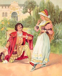La Belle et la Bête, ici transformée en beau prince (lithographie couleur)