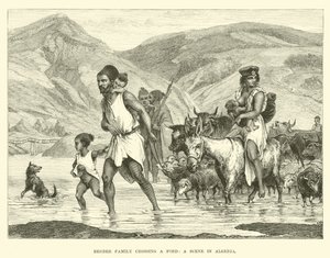 Famille berbère traversant un gué, une scène en Algérie - English School