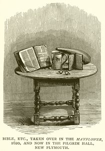 Bible, etc., emportés dans le Mayflower, 1620, et maintenant au Pilgrim Hall, New Plymouth - English School