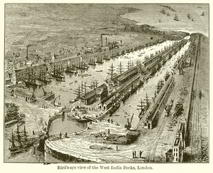 Vue aérienne des docks des Indes occidentales, Londres - English School