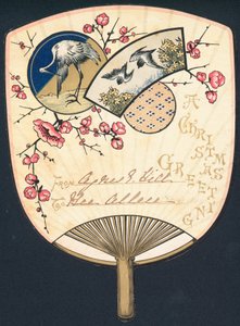 Oiseaux sur un éventail, Carte de Noël
