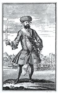 Barbe Noire le Pirate, extrait de A General History of the Robberies and Murders of the most Notorious Pyrates par le Capitaine Charles Johnson, publié en 1724 - English School