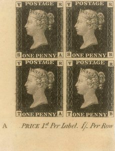 Bloc de timbres Penny Black, vers 1840 (timbres-poste)