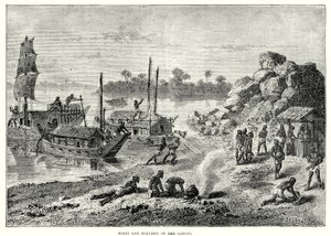 Bateaux et bateliers du Gange (gravure) - English School