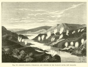 Sources bouillonnantes, fumerolles et geysers sur la rivière Waikato, Nouvelle-Zélande - English School