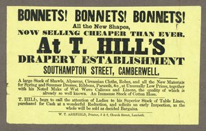 Bonnets ! Bonnets ! Bonnets ! chez T Hills, Southampton Street, Camberwell, Londres - English School