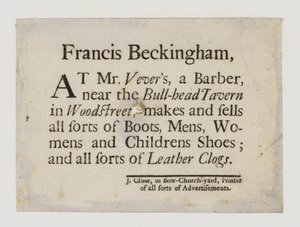 Bottier et cordonnier, Francis Beckingham - English School