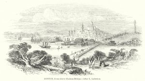 Boston, vue du pont de Chelsea (gravure) - English School