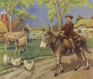 Garçon montant un âne dans la campagne anglaise - English School