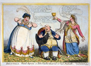 Bravuras, Rival Syrens ou la répétition de John Bull de Capt. Macheath, pub. 1807 (gravure en couleur) - English School