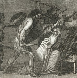 Brennus et ses troupes tuant les hommes vénérables (gravure) - English School