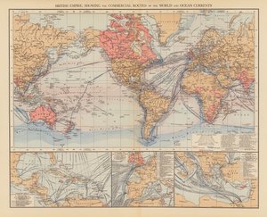 Empire britannique, montrant les routes commerciales du monde et les courants océaniques - English School