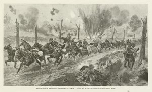 Artillerie de campagne britannique amenant leurs canons au galop sous un feu d