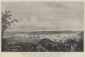 Flottes britanniques, françaises, turques et égyptiennes dans la baie de Beicos (lithographie) - English School