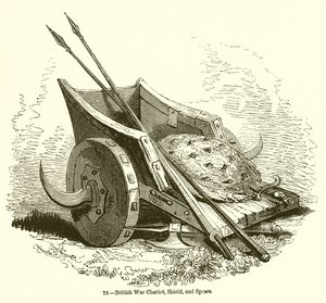 Char de guerre britannique, bouclier et lances