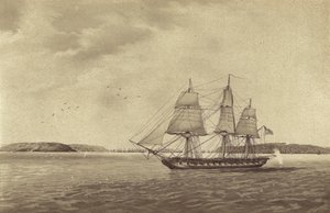 Frégate britannique HMS Fisgard, commandée par le capitaine Thomas Byam Martin, en reconnaissance au large de Brest, France - English School