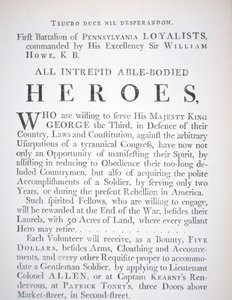 Affiche de recrutement britannique pour le premier bataillon des loyalistes de Pennsylvanie, pendant la guerre d