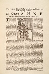 Affiche publiée à la mort de la reine Anne, le dimanche 1er août 1714 - English School