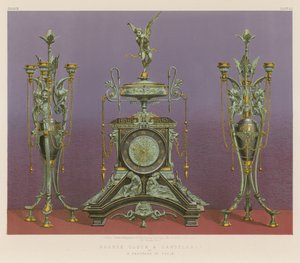 Horloge et chandelier en bronze par M Marchand de Paris (chromolitho)