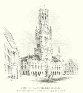 Bruges, La Tour des Halles (engraving) - English School