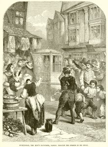 Buckingham, le favori du roi, passant dans les rues dans sa chaise à porteurs - English School