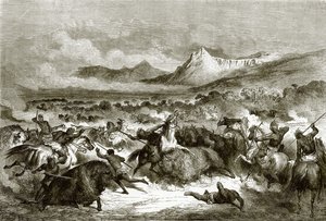 Chasse au bison parmi les Delawares - English School