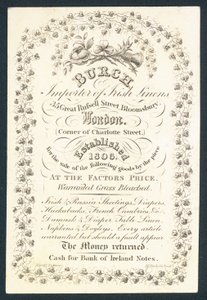 Burch, importateur de lin irlandais, carte de visite - English School