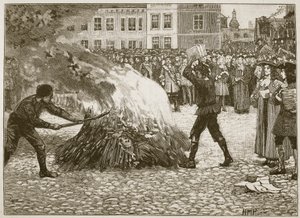 Brûlage du pamphlet de Blount par le bourreau public (illustration de Cassells Illustrated History of England) - English School