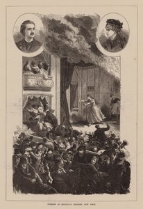 Incendie du théâtre de Brooklyn, New York (gravure) - English School