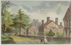 Cottages des travailleurs de Cadbury et chemin de campagne, Bournville, Birmingham - English School