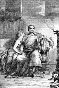 Calpurnia et César - Jules César - La Tragédie de Jules César - Illustration dans "Œuvres complètes de William Shakespeare" 1866 - Les illustrations et la forme générale de cette édition sont empruntées à Shakespeare illustré de Cassell, publié à Londres