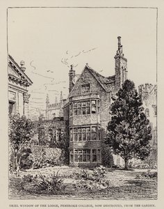 Cambridge : Fenêtre oriel du pavillon, Pembroke College, maintenant détruite, depuis le jardin - English School