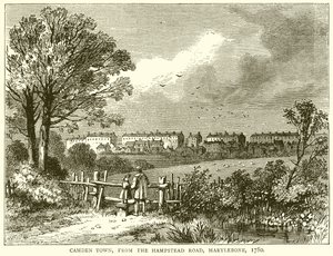 Camden Town, depuis Hampstead Road, Marylebone, 1780 - English School