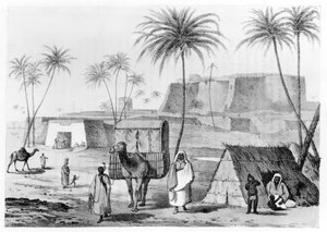 Litière de chameau à Morzouk en Fezzan, Libye, de Narrative of Travels in Northern Africa par G.F. Lyon, publié en 1821