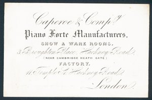 Caperoe & Company, fabricants de pianos, carte de visite - English School
