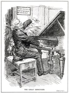 Caricature ridiculisant Lloyd George comme le Grand Improvisateur ou chef des Improvisa-Tories, juin 1920 - English School
