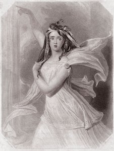 Cassandra (une prophétesse) (Troïlus et Cressida) dans - « Galerie des femmes de Shakespeare, collection de quarante-cinq portraits sérieux par les premiers artistes de Londres, enrichie de notices critiques et littéraires » vers 1838 - de « Galerie des fe - English School