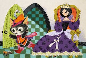Chat chassant une souris devant la Reine