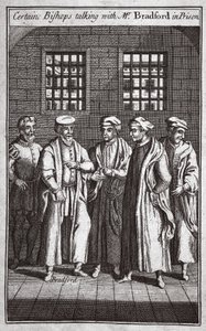 Certains évêques parlant avec M. Bradford en prison, illustration des Martyrs de Foxe vers 1703 - English School