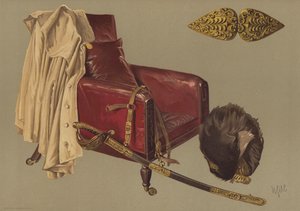 Chaise et manteau du Field-Marshal le Duc de Wellington, avec bonnet à poil et épée des Grenadier Guards - English School