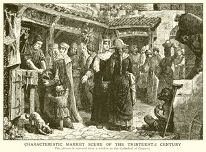 Scène de marché caractéristique du XIIIe siècle