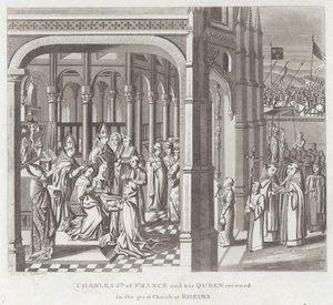 Charles V de France et sa reine couronnés dans la grande église de Reims - English School