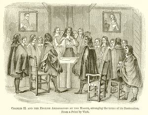 Charles II et les ambassadeurs anglais à La Haye, arrangeant les termes de sa restauration - English School