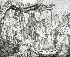 Charles IV, empereur romain germanique, visitant le pape Urbain V à Avignon en 1365, 1882 - English School