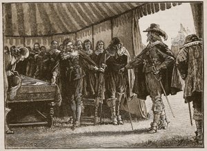 Charles et les commissaires écossais, illustration de Cassells Illustrated History of England - English School