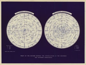 Carte du ciel montrant les constellations dans les hémisphères nord et sud