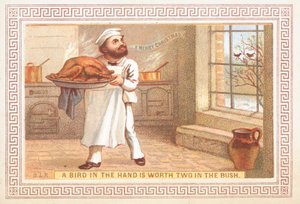 Chef tenant un plateau de dinde, Carte de Noël - English School